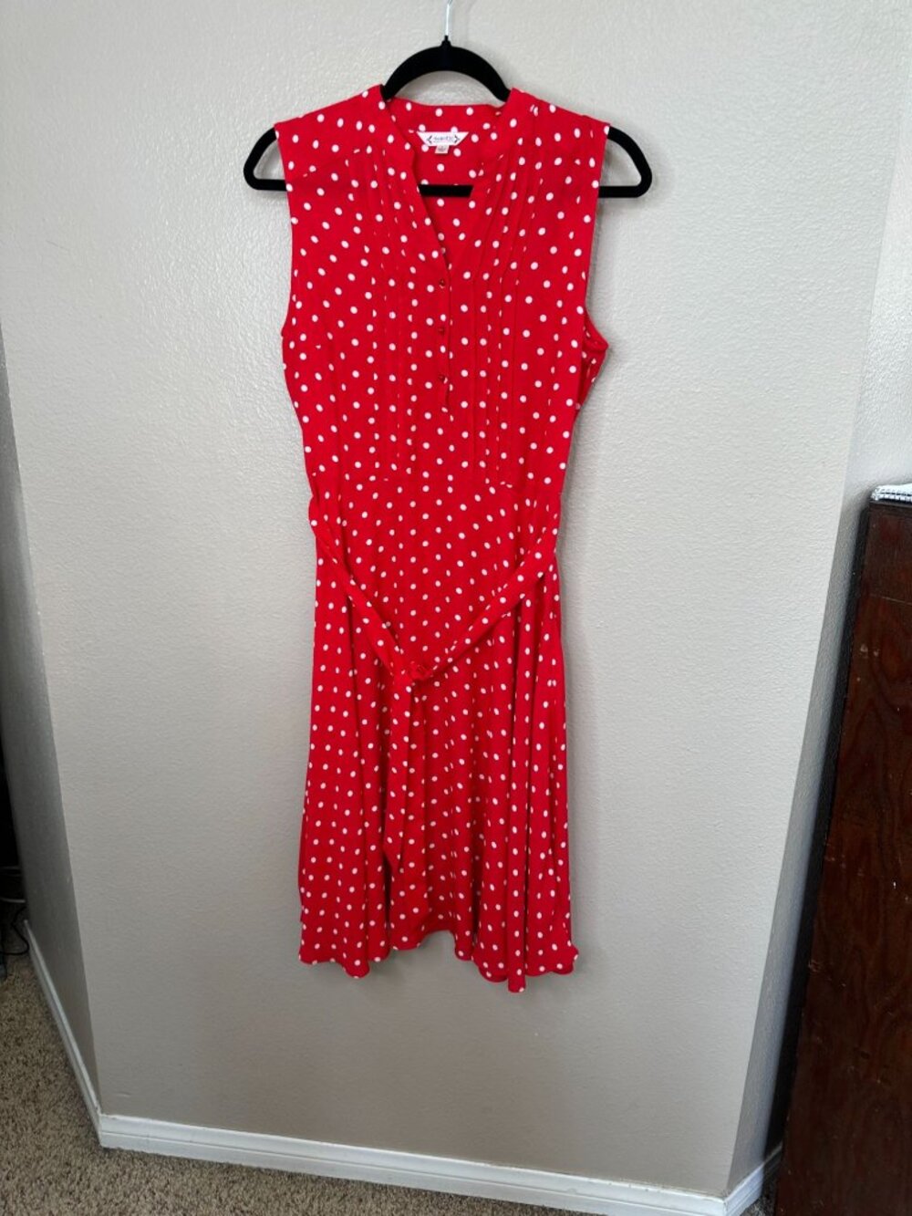 Nanette Lepore Red Sleeveless Polka Dot Dress With Tie Waist Size 6 Lightweight